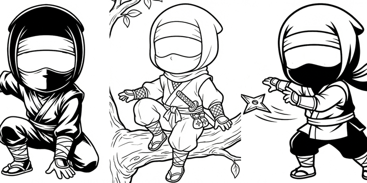[Free Download] Collection of Ninja Poses for Children — Available for free and permitted for commercial use by Copainter users.