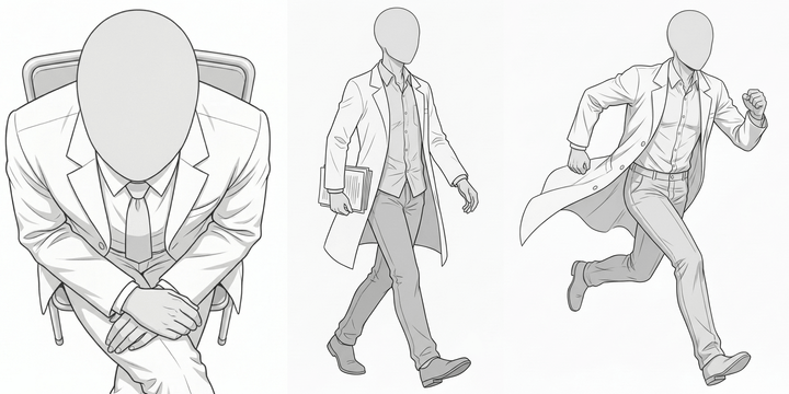 [Free Download] Pose Collection of a Man in a Lab Coat — Free for commercial use by Copainter users.