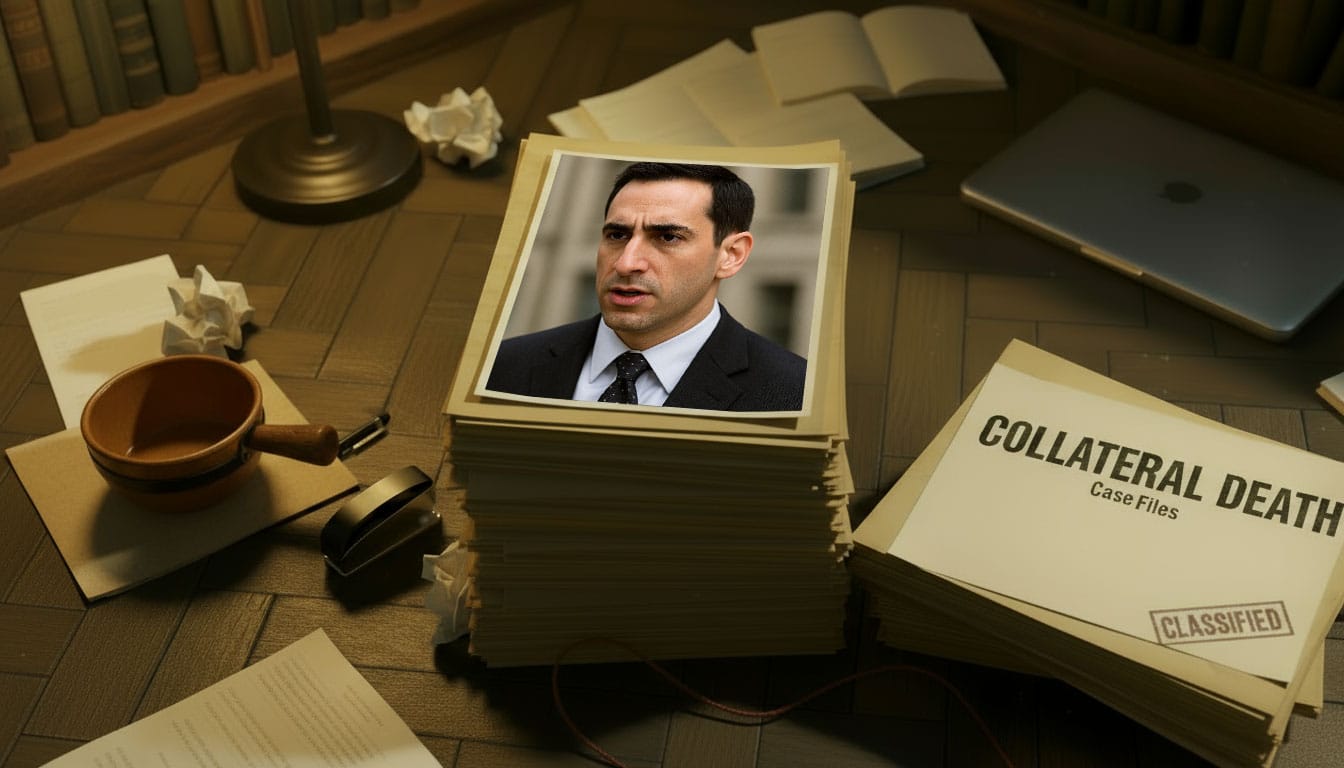 Council record photo of Lt. Vernon Ashford, Bellwick Police liaison officer overseeing corgi detective Percival Hoover. Character from the British noir mystery Collateral Death.