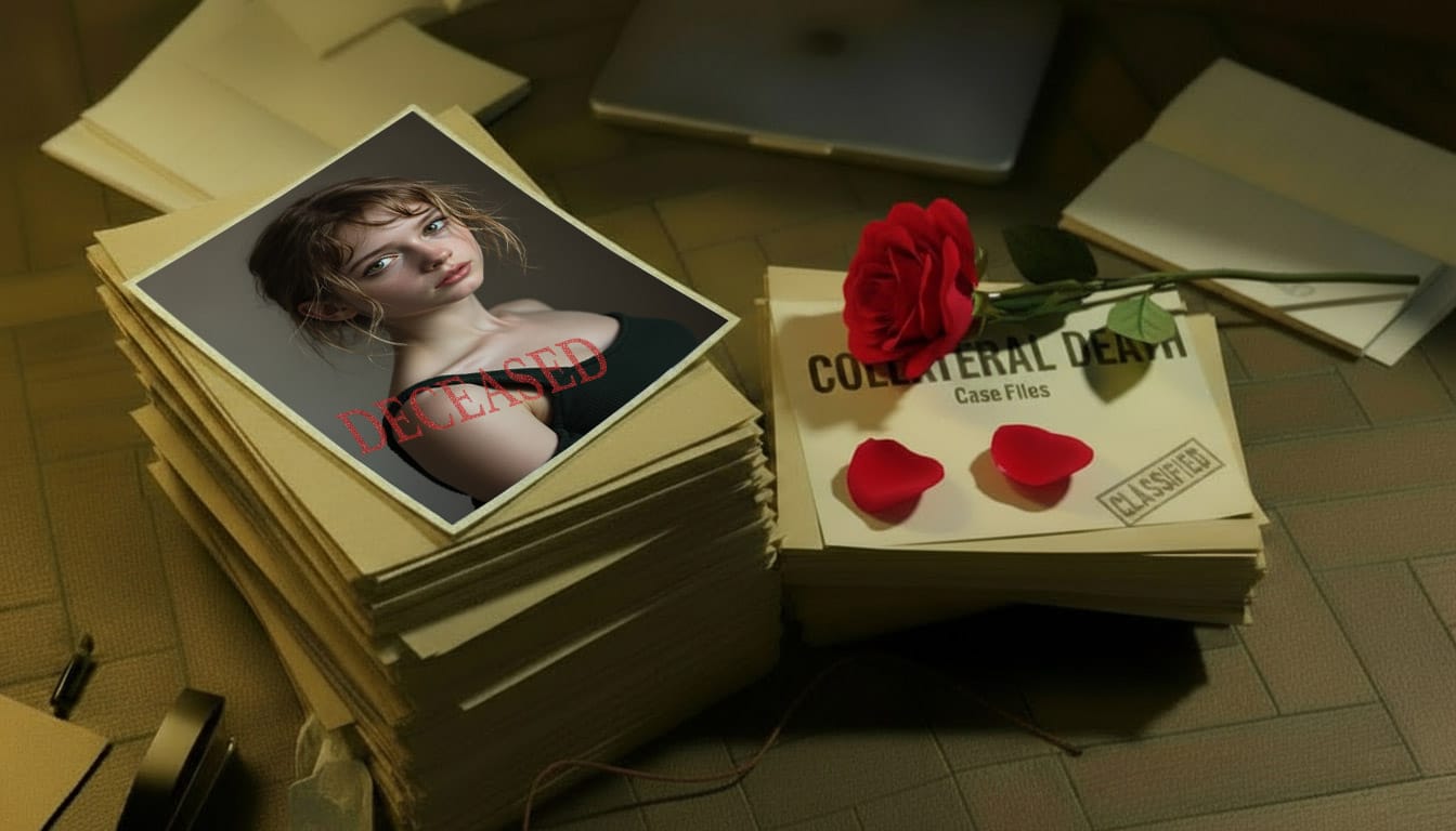 Council record photograph of Chloe D., teenage victim linked to the Bellwick docks incident investigated by corgi detective Percival Hoover. Key figure in the British noir mystery Collateral Death.