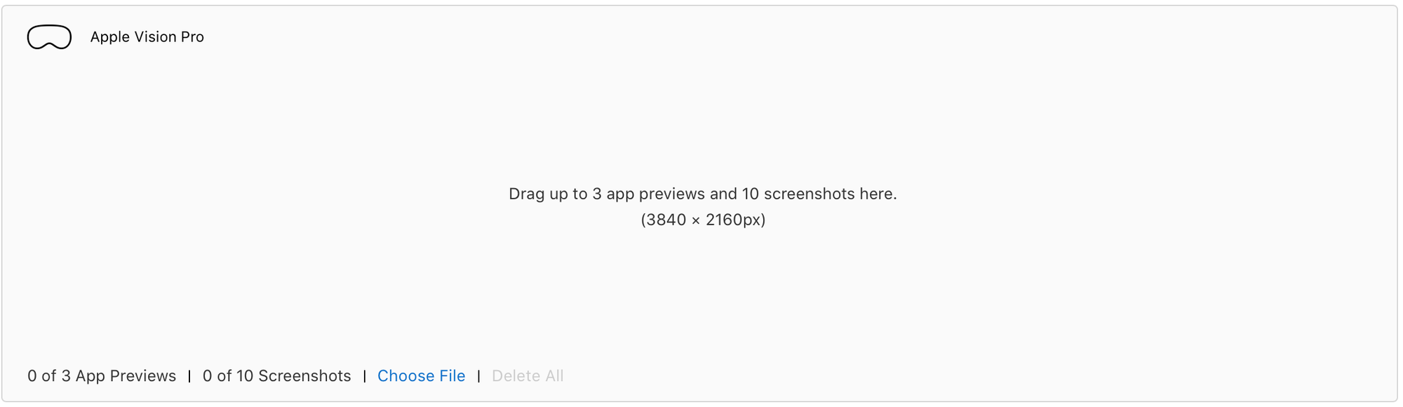 App Store Connect screenshot section