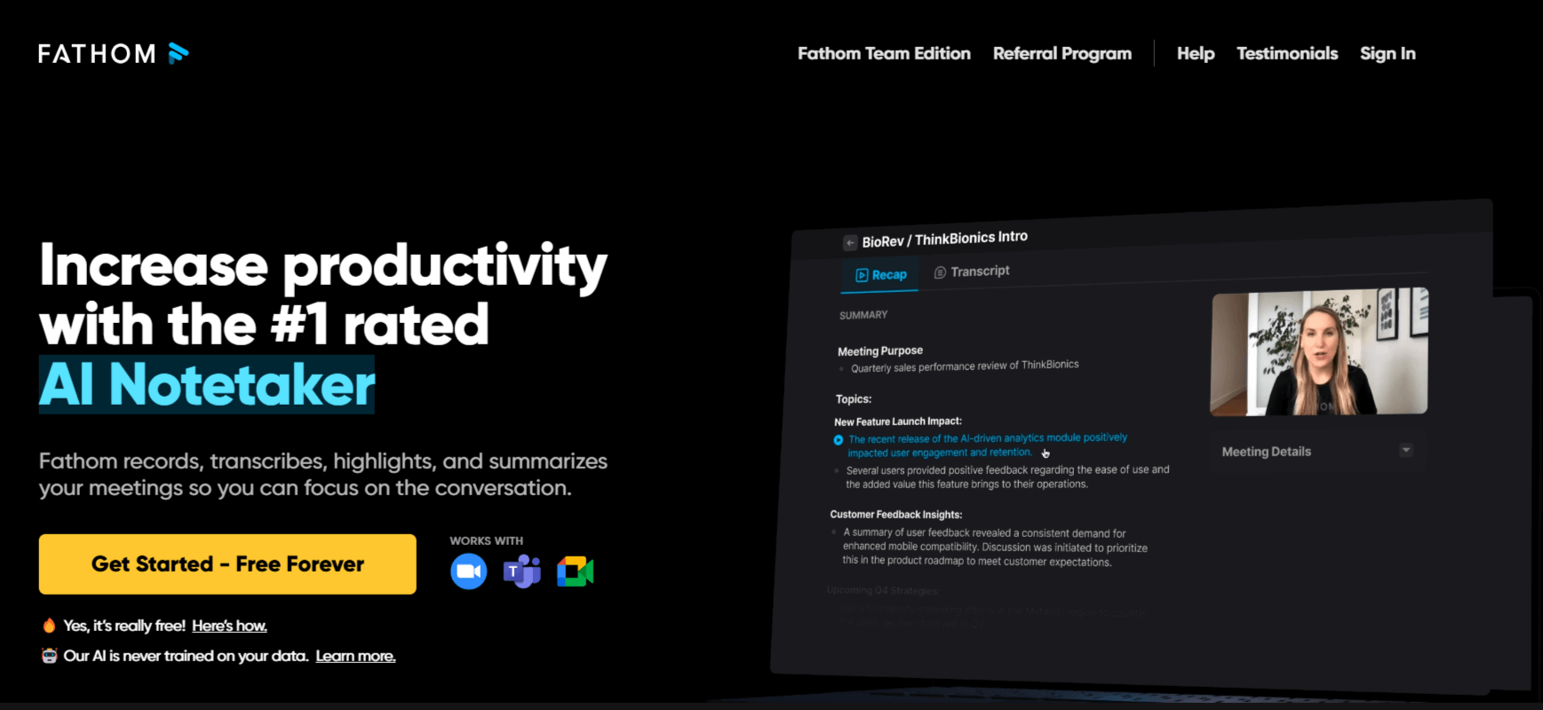 Fathom — a meeting note taker for solopreneurs
