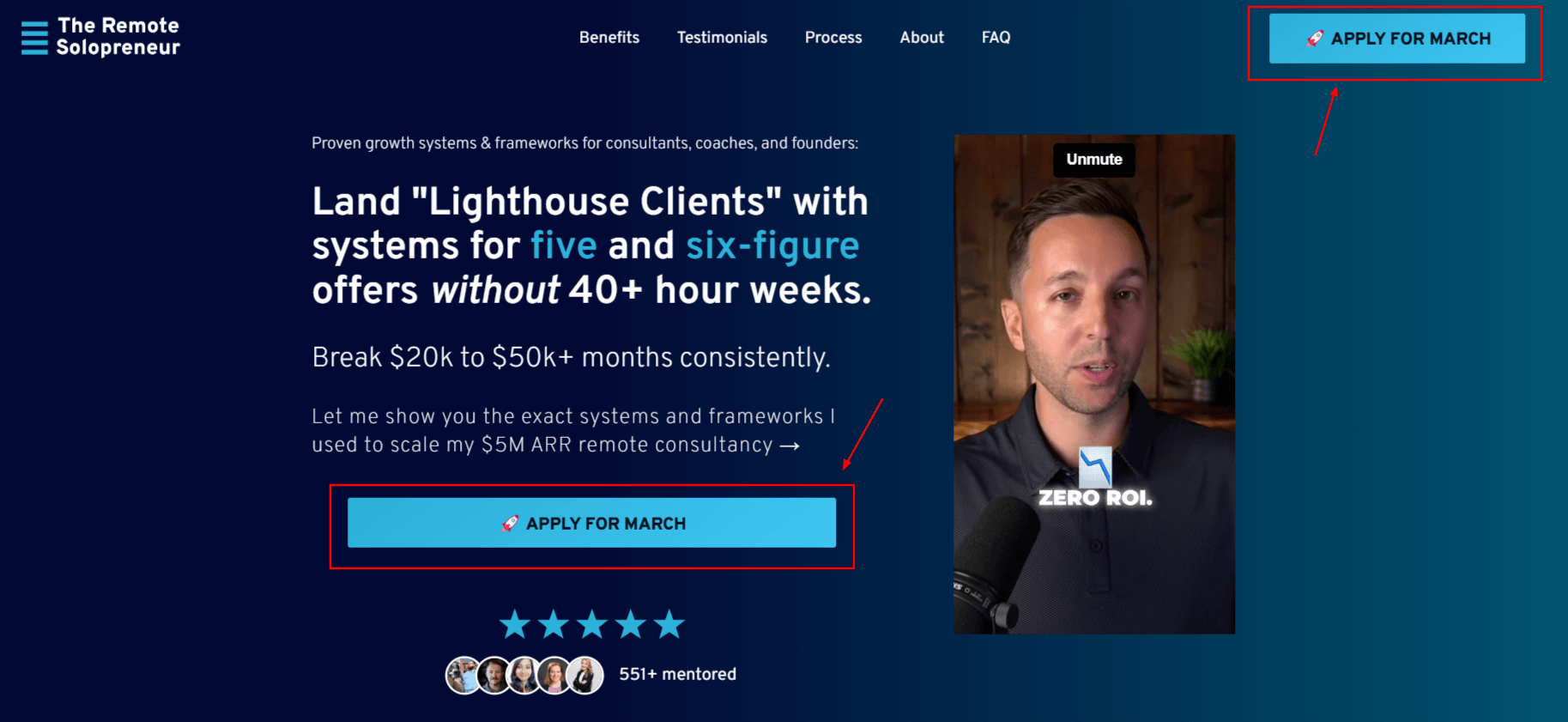 Example of a solopreneur website with optimized CTAs