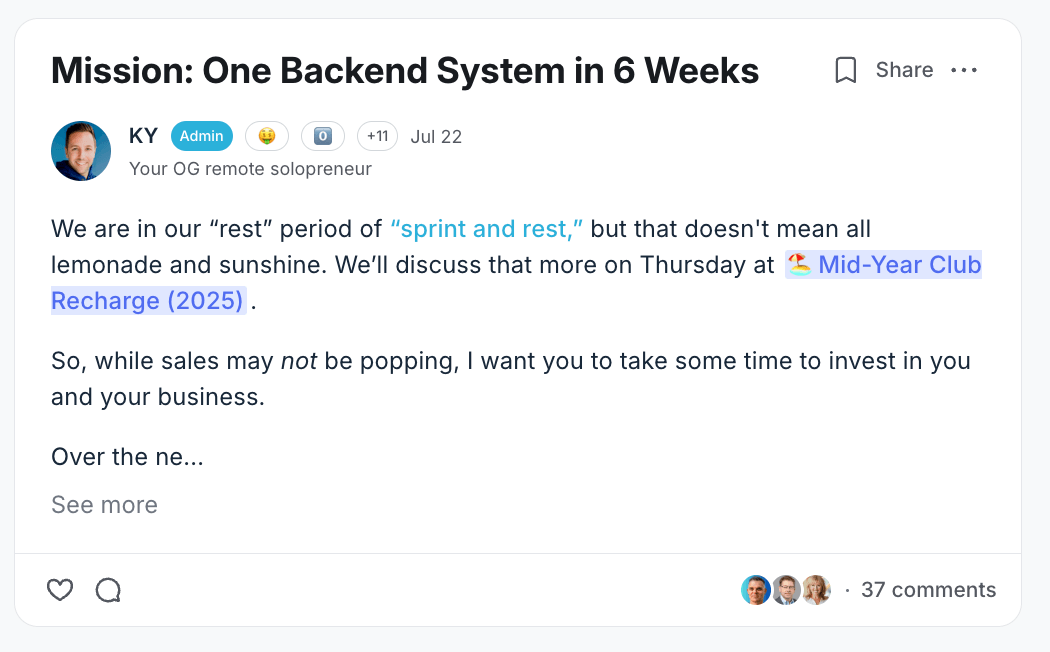 Example of a "mission" I ran within The Club (a community for solopreneurs)