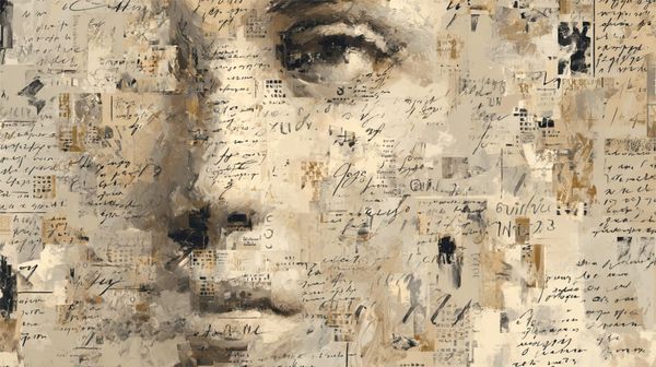 Human face with writing and textures over it. Abstract. 
