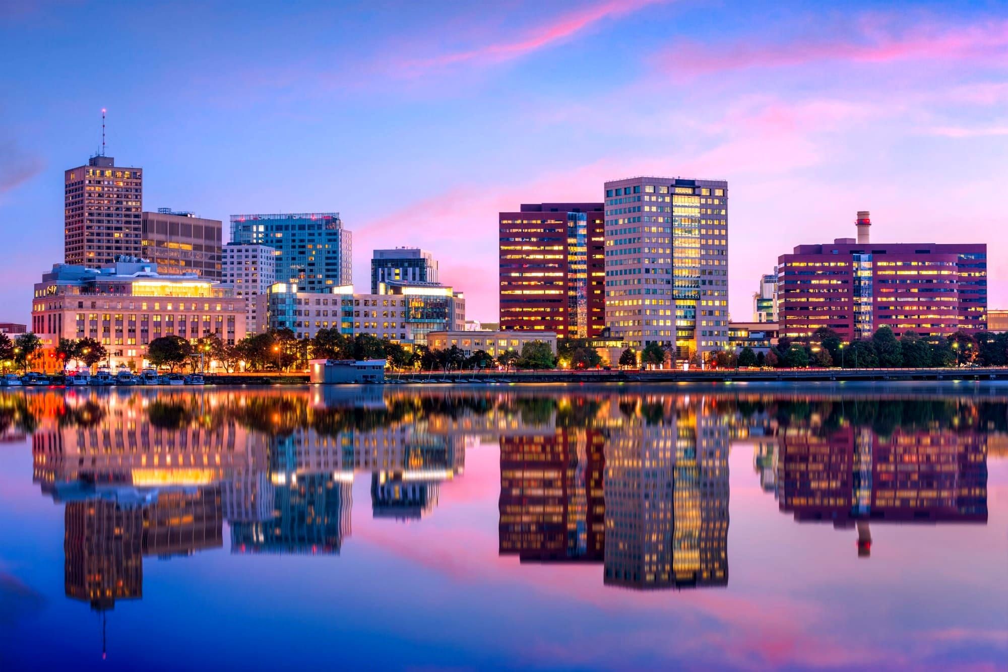 A picture of the skyline in Cambridge, MA. 