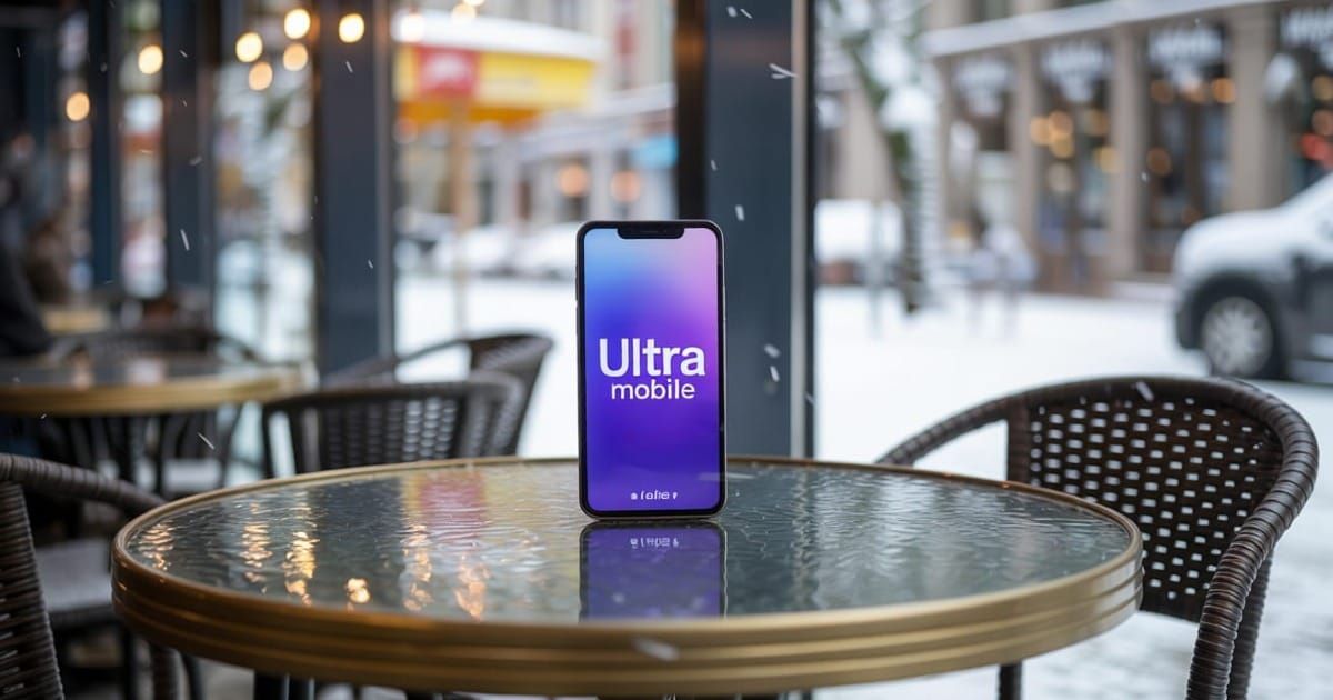 A picture of a phone with the Ultra Mobile logo. 