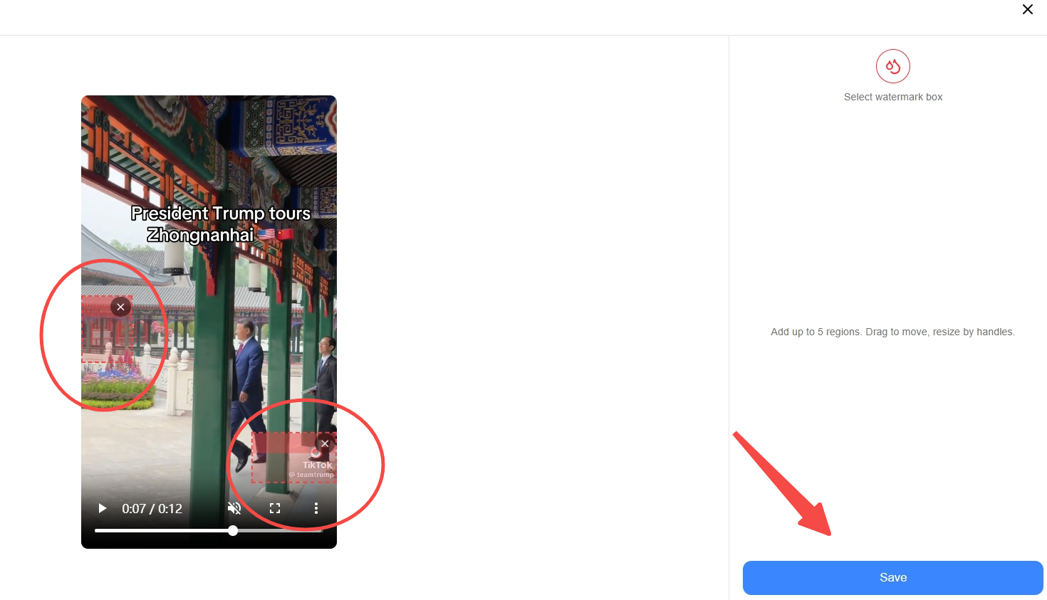 Save the selected TikTok watermark regions