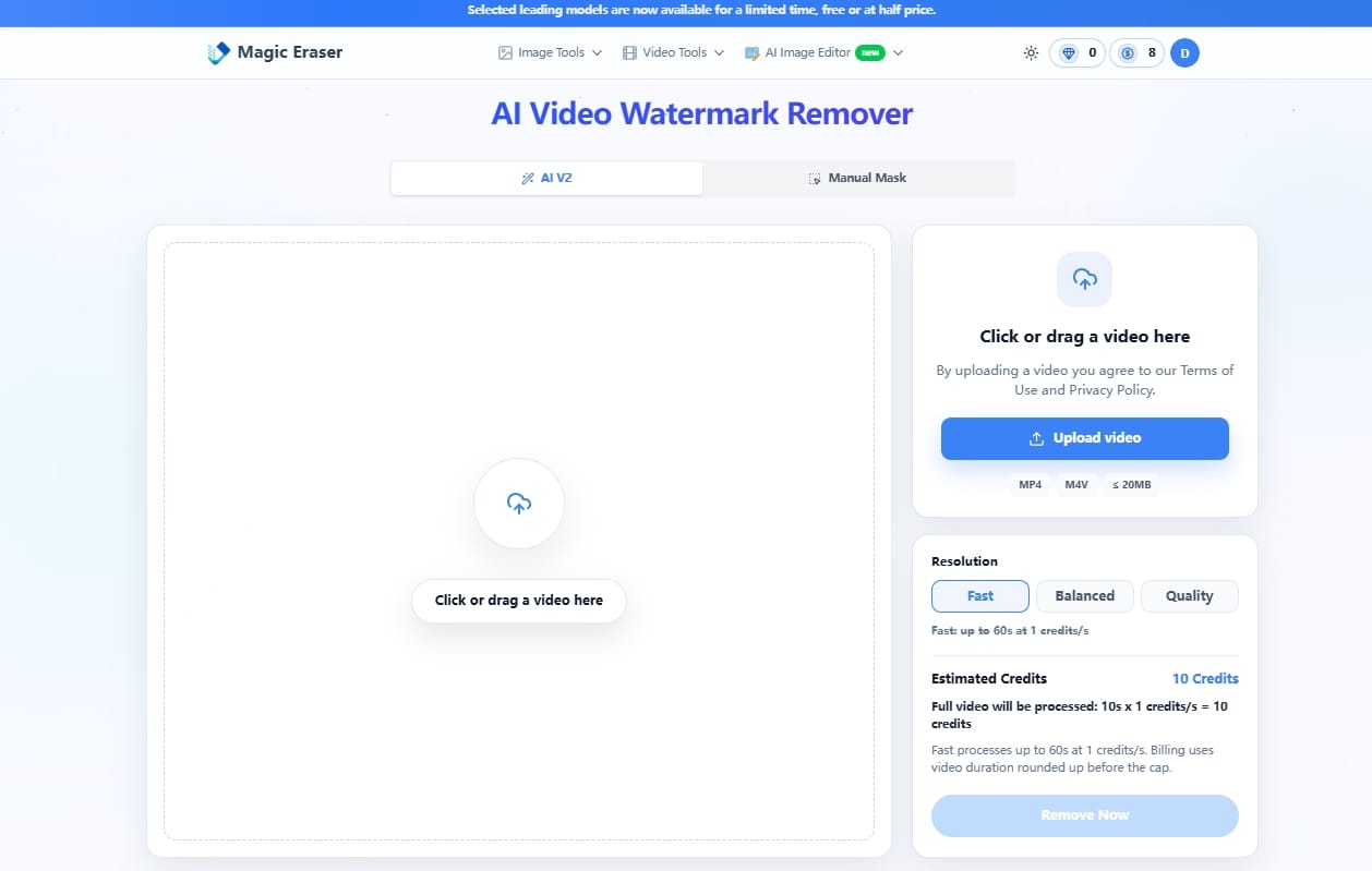 MagicEraser video watermark remover interface