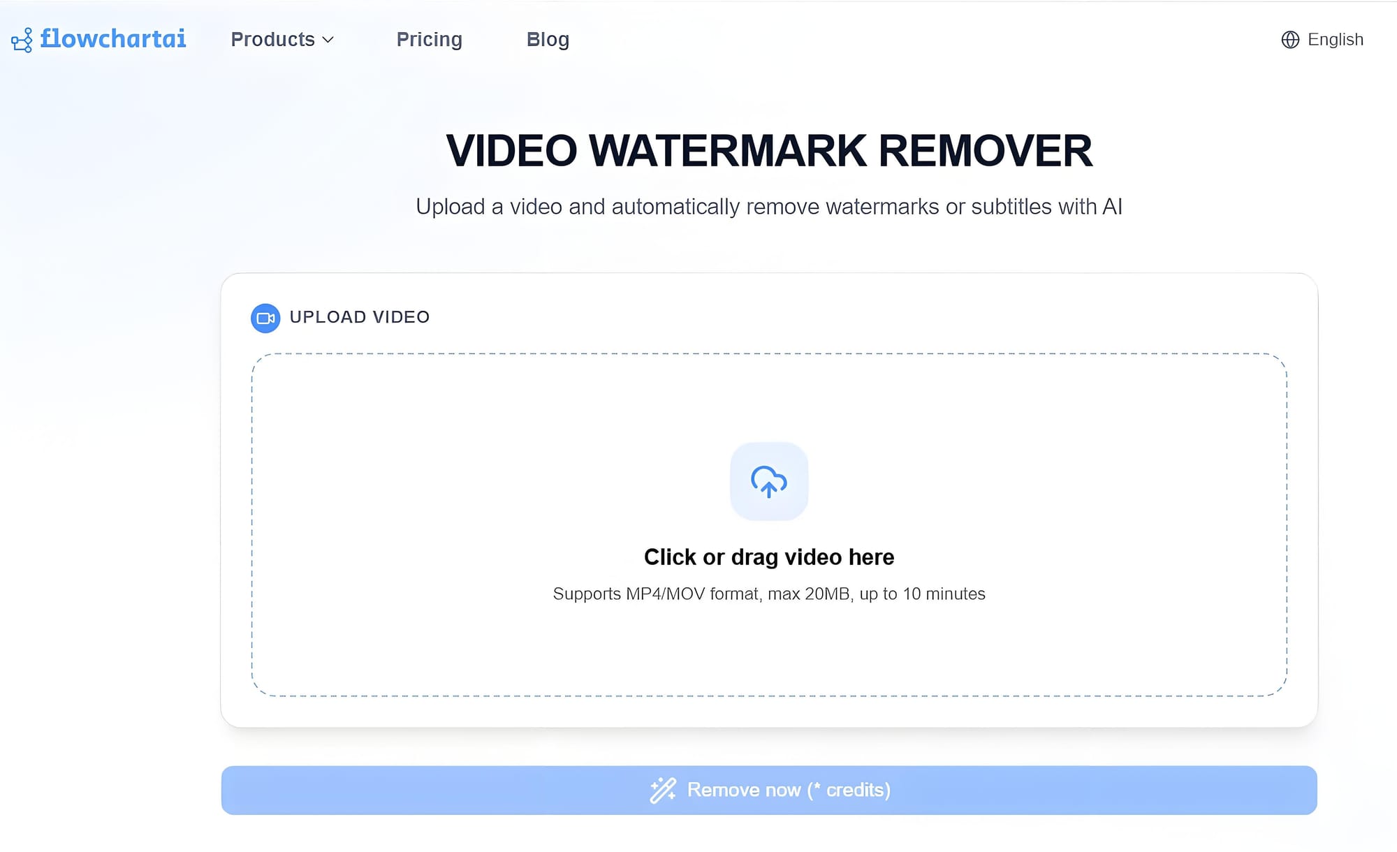 FlowChartAI video watermark remover workspace
