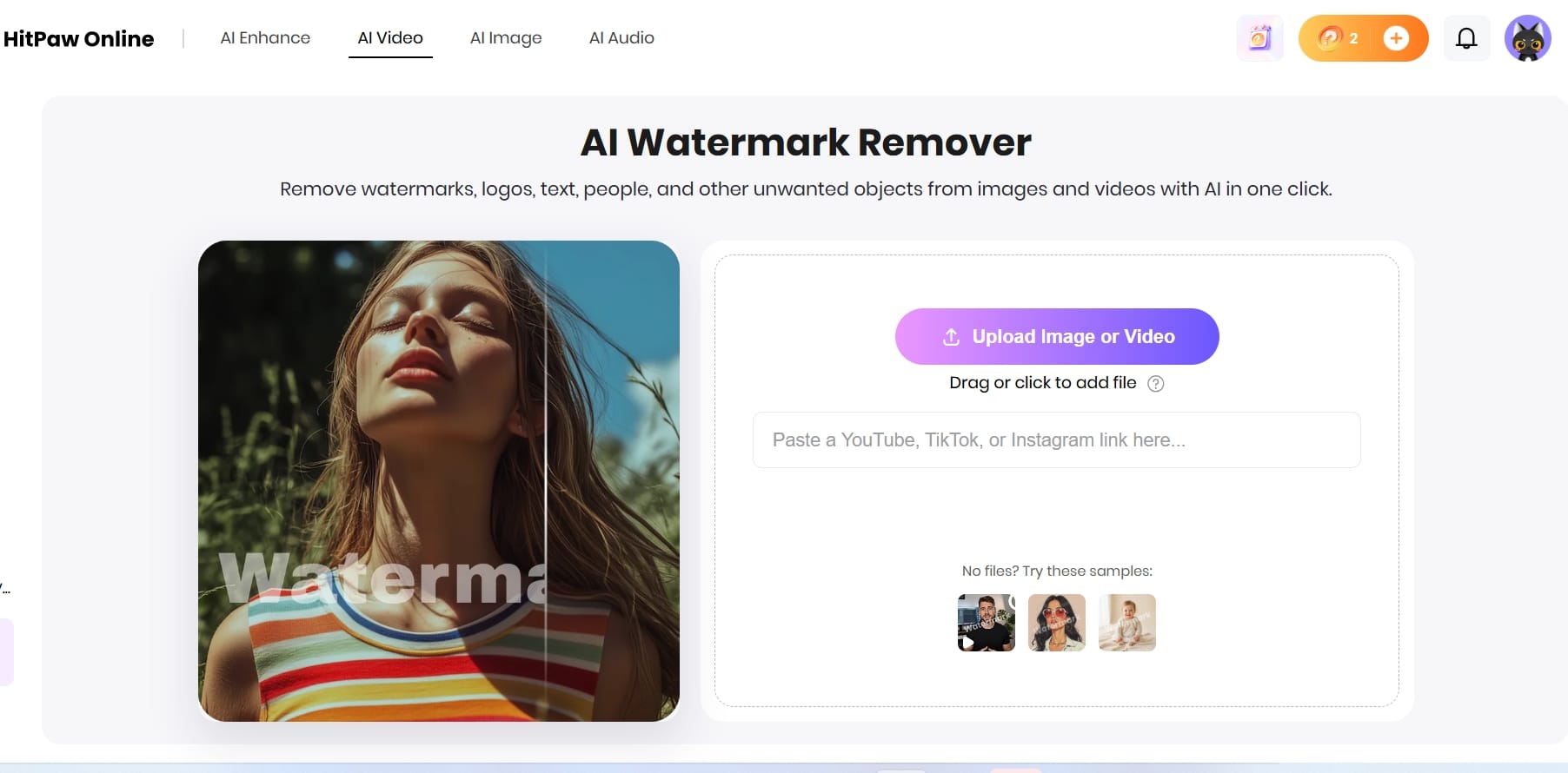 HitPaw online watermark remover interface