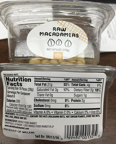 recalled Whole Foods Markets macadamia nuts
