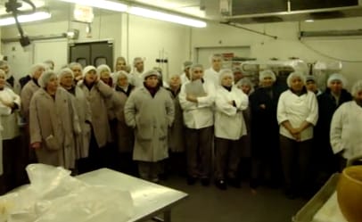 This screen shot is from a YouTube video shot during a training session at the Whole Foods factory kitchen where FDA inspectors found Listeria. 