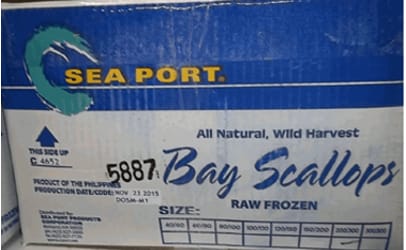 The Food and Drug Administration posted this photo of Sea Port brand frozen, imported scallops.
