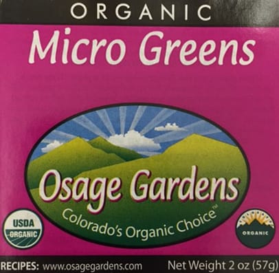 recalled Osage Gardens organic micro greens label