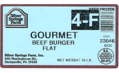 recalled Silver Springs Farm beef burger flat