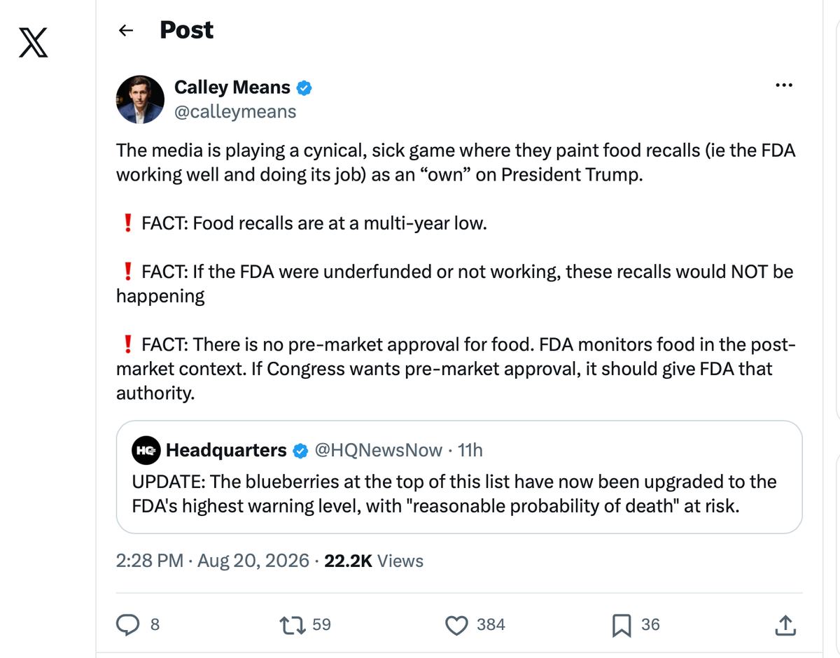 foodsafetynews.com - Bill Marler - Publisher's Platform: There Is No Premarket Approval for Food, Says the Senior Food Adviser at HHS. Ten Days Earlier His Own Secretary Called the Exception to It a Loophole That Industry Hijacked.