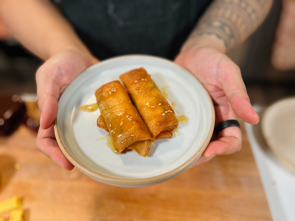Queso de Bola Guava Lumpia  with Sesame Honey Drizzle