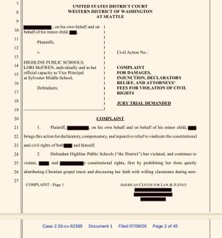 Parent Sues Highline Over Student's Religious Rights
