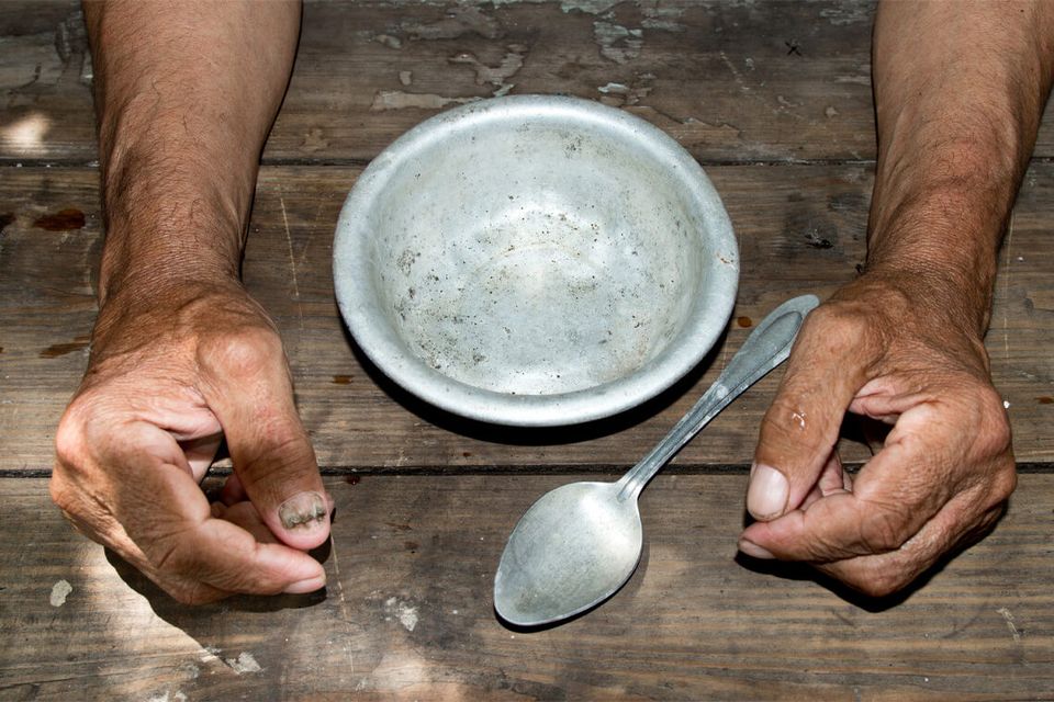 Hands with Empty Bowl and Spoon