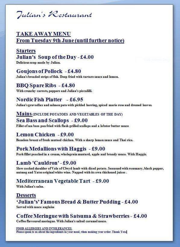 Julian's Restaurant menu
