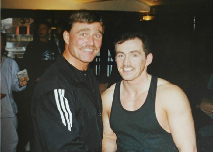 Brett Jones meeting the boxer, Barry McGuigan