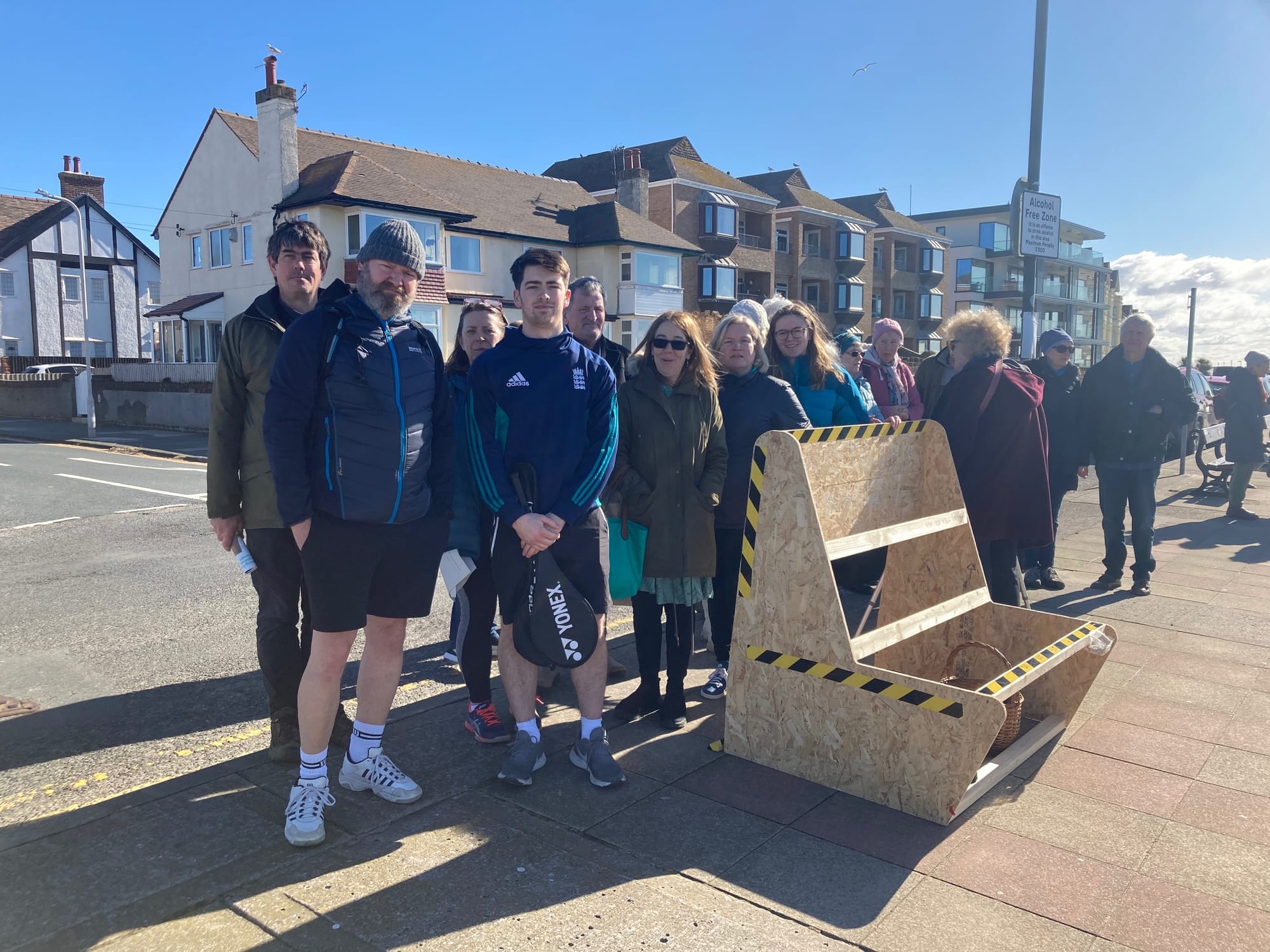 Concerned residents demonstrate mock up of new West Kirby flood wall