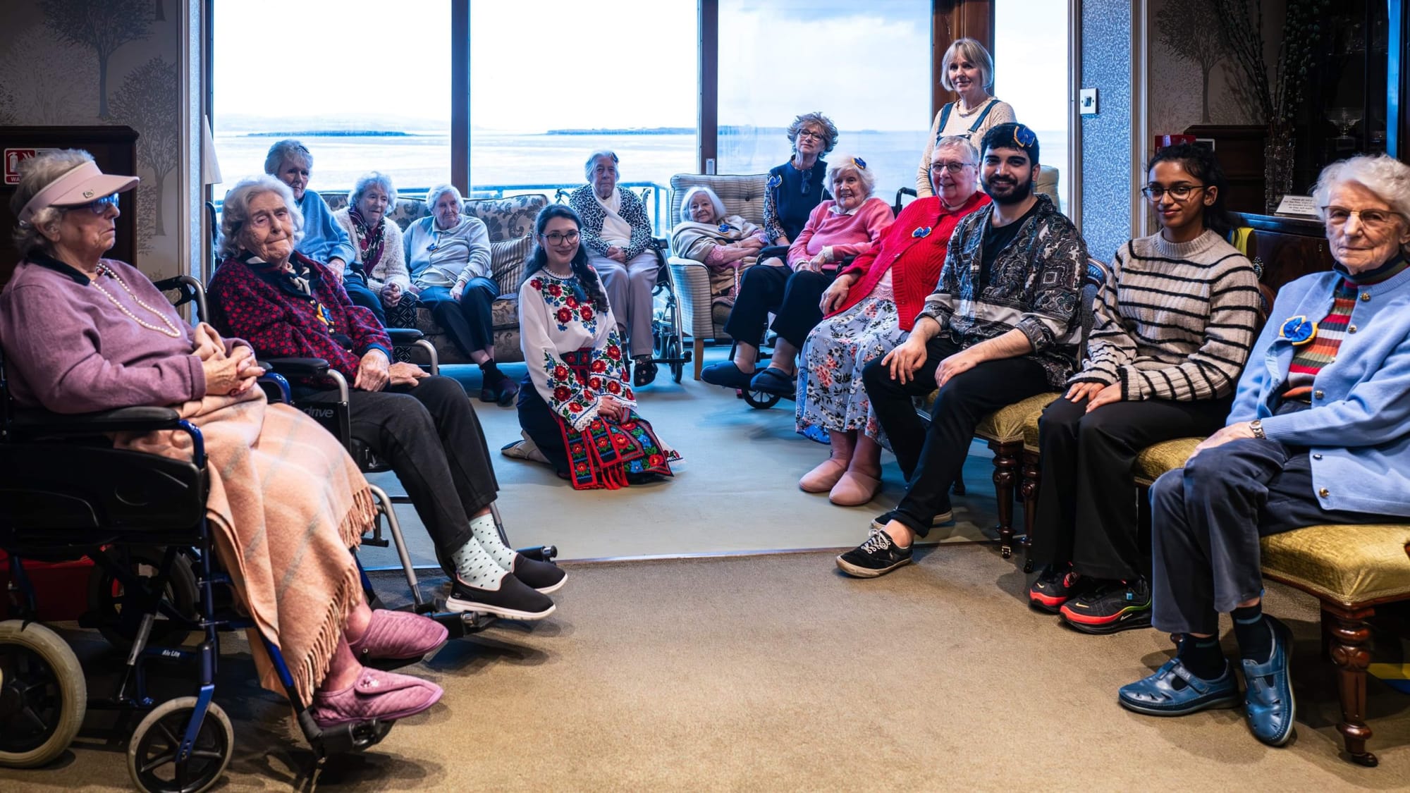 Care home residents knit scarves for Ukrainian children