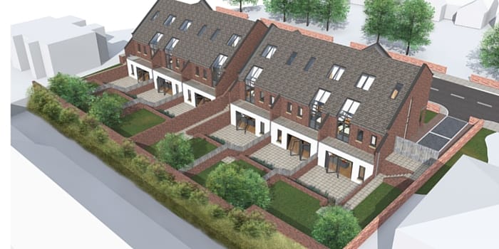 Exterior shot of proposed housing development at Newhall Garage