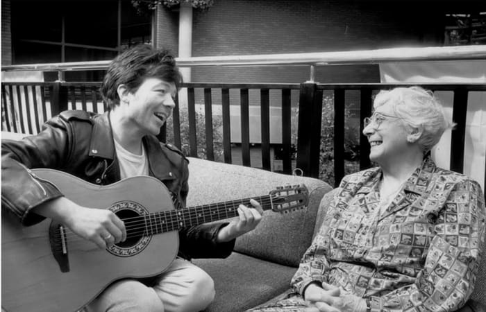Playwright Rob Fennah serenades best selling author Helen Forrester