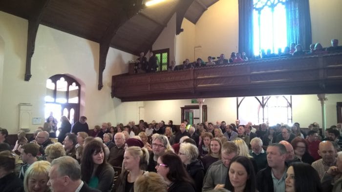The crowd gathered to watch Jeremy Corbyn speak