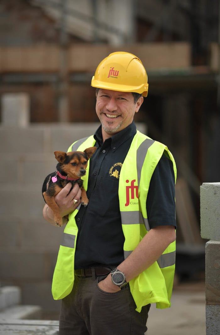 Head Vet Tom McGowan and Tiny who is an important part of the Acorn team and belongs to Acorn student veterinary nurse Rachel Williams.