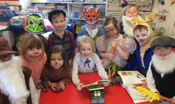 Year 1 at Avalon School celebrating Beatrix Potter's 150th anniversary as part of World Book Day