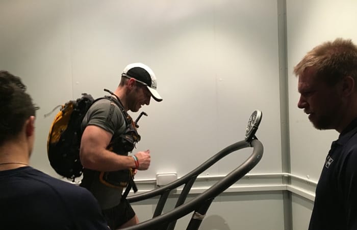 Professor Ben Edwards keeps a close eye on Lee as he trains