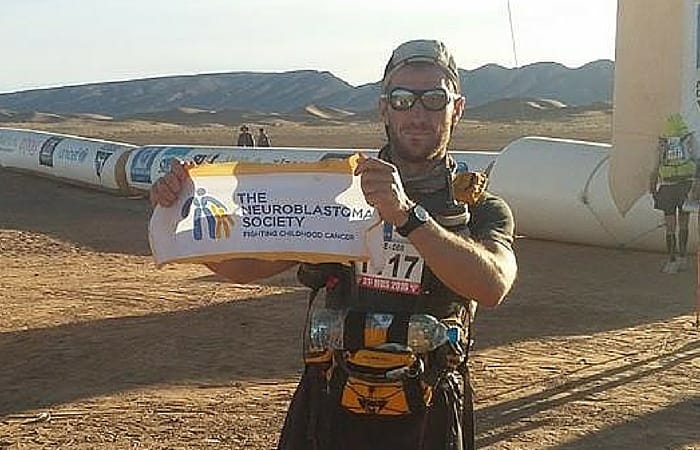 Lee at the finishing line of the six-day Marathon des Sables