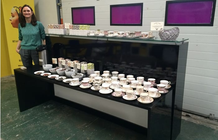 Hannah Shannon with a display of Lucky Cup Tea