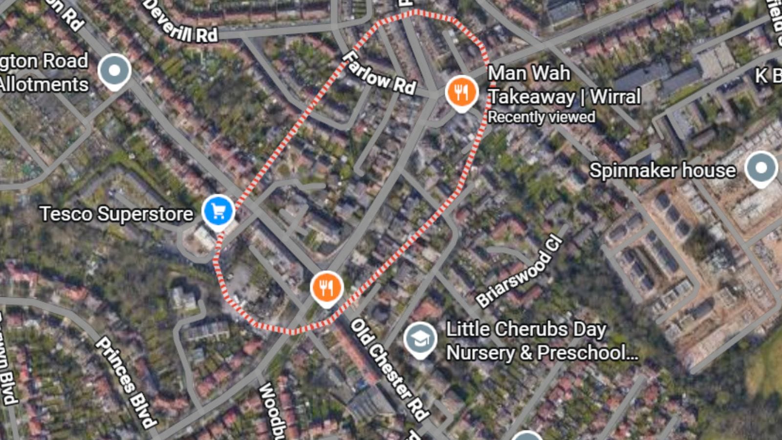 Map of the Rockferry area marked out.
