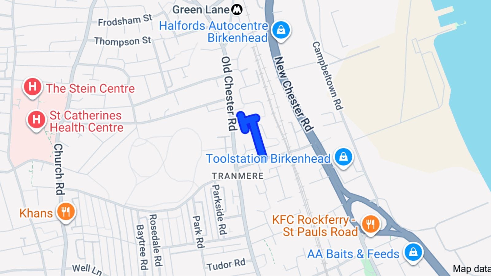 Map of the road in Tranmere.