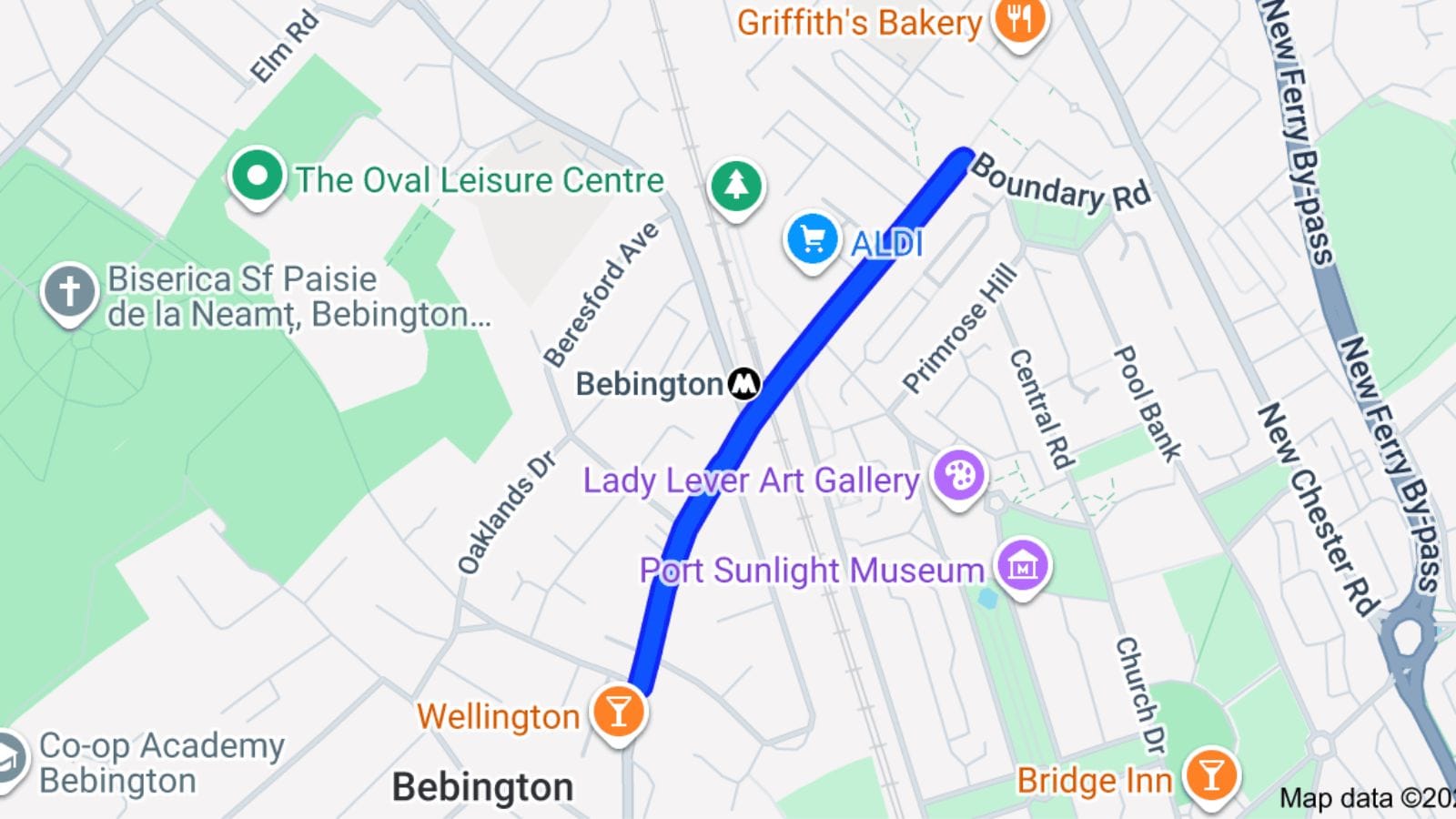 Map of Bebington Road.