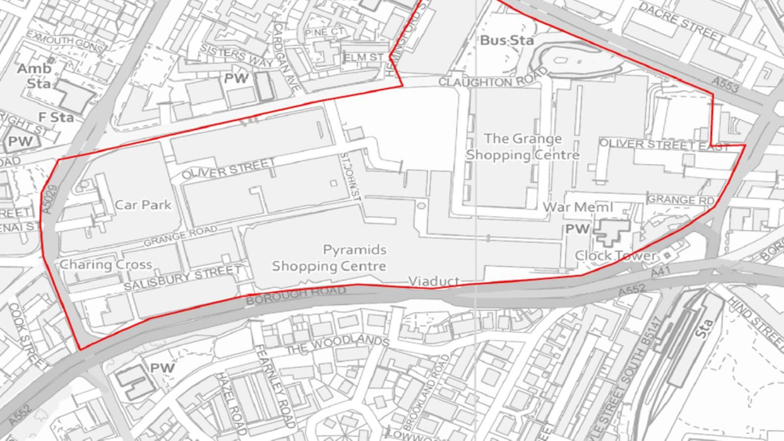 The dispersal zone in Birkenhead town centre.