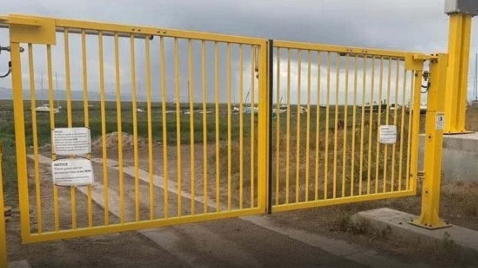 The yellow gate where the foreshore is in Heswall.
