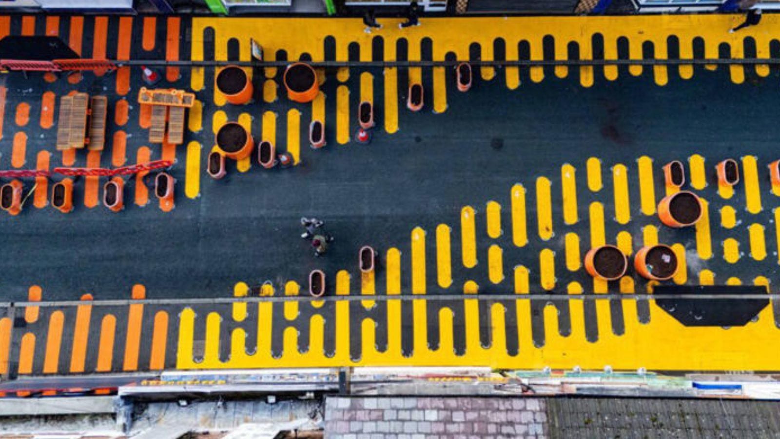 The 'Wotsit Street' road markings installed on Grange Road West.