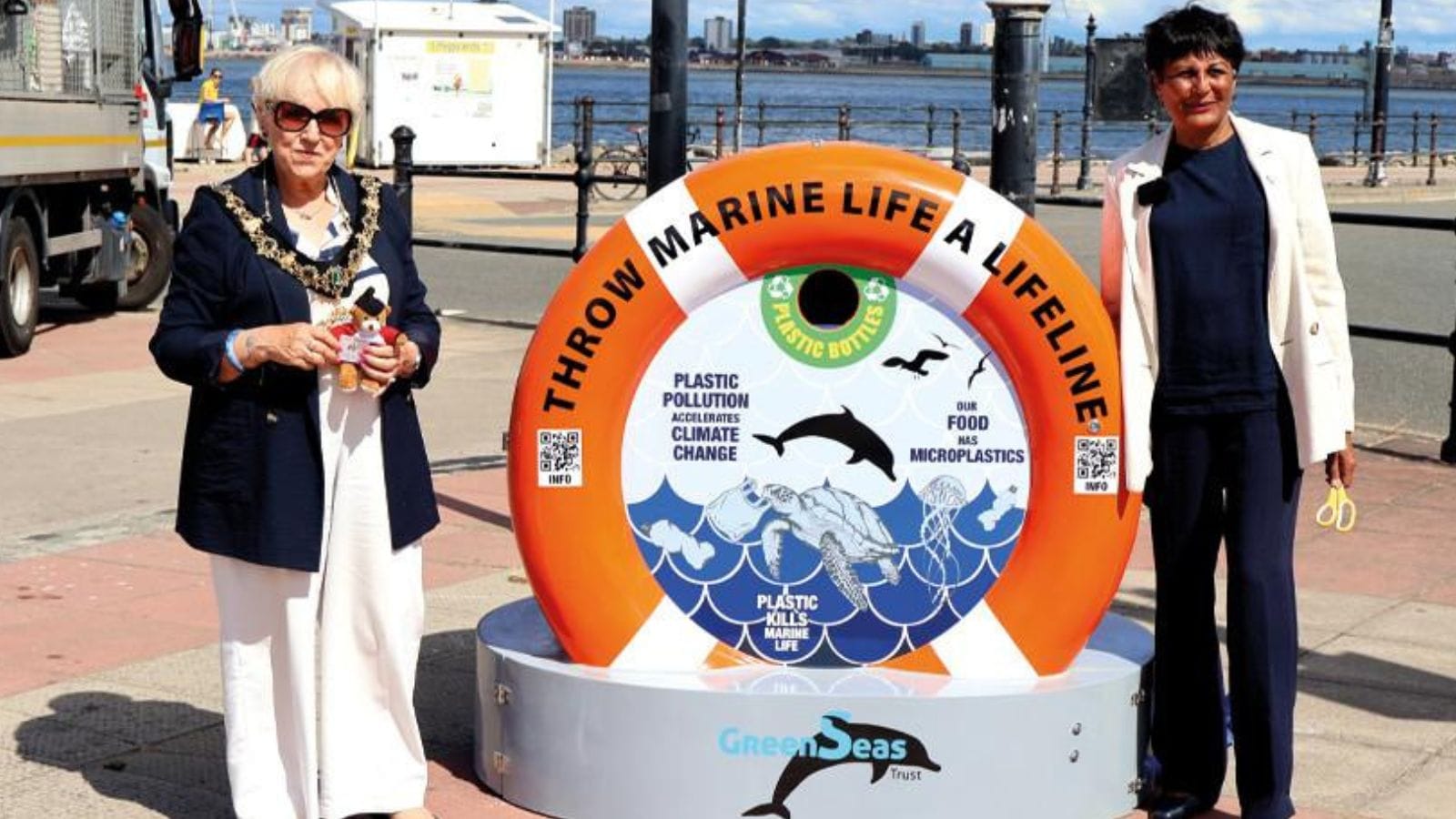 The new lifebuoy-shaped bin installed in New Brighton.