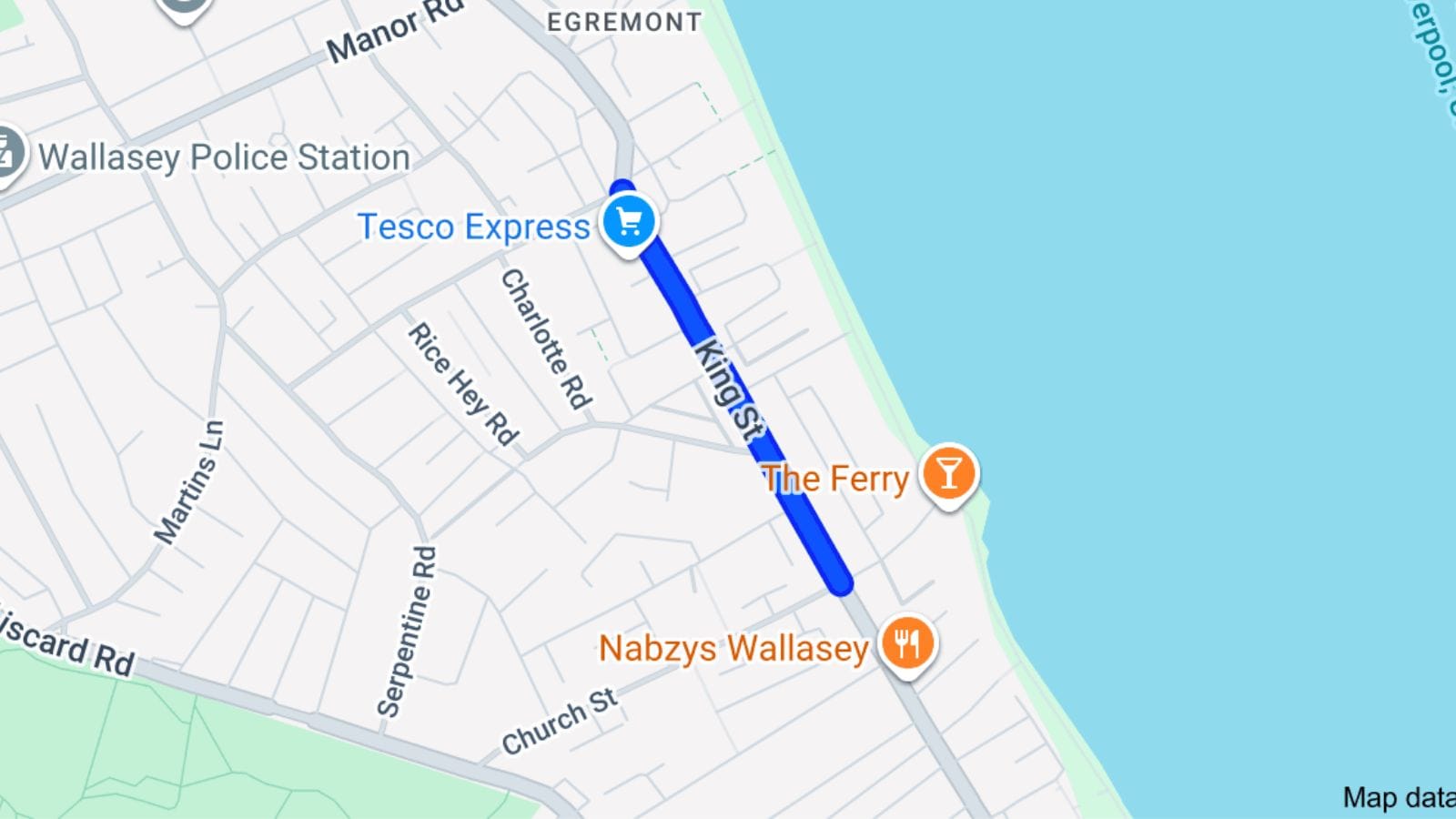 Google Maps of King Street, Wallasey.