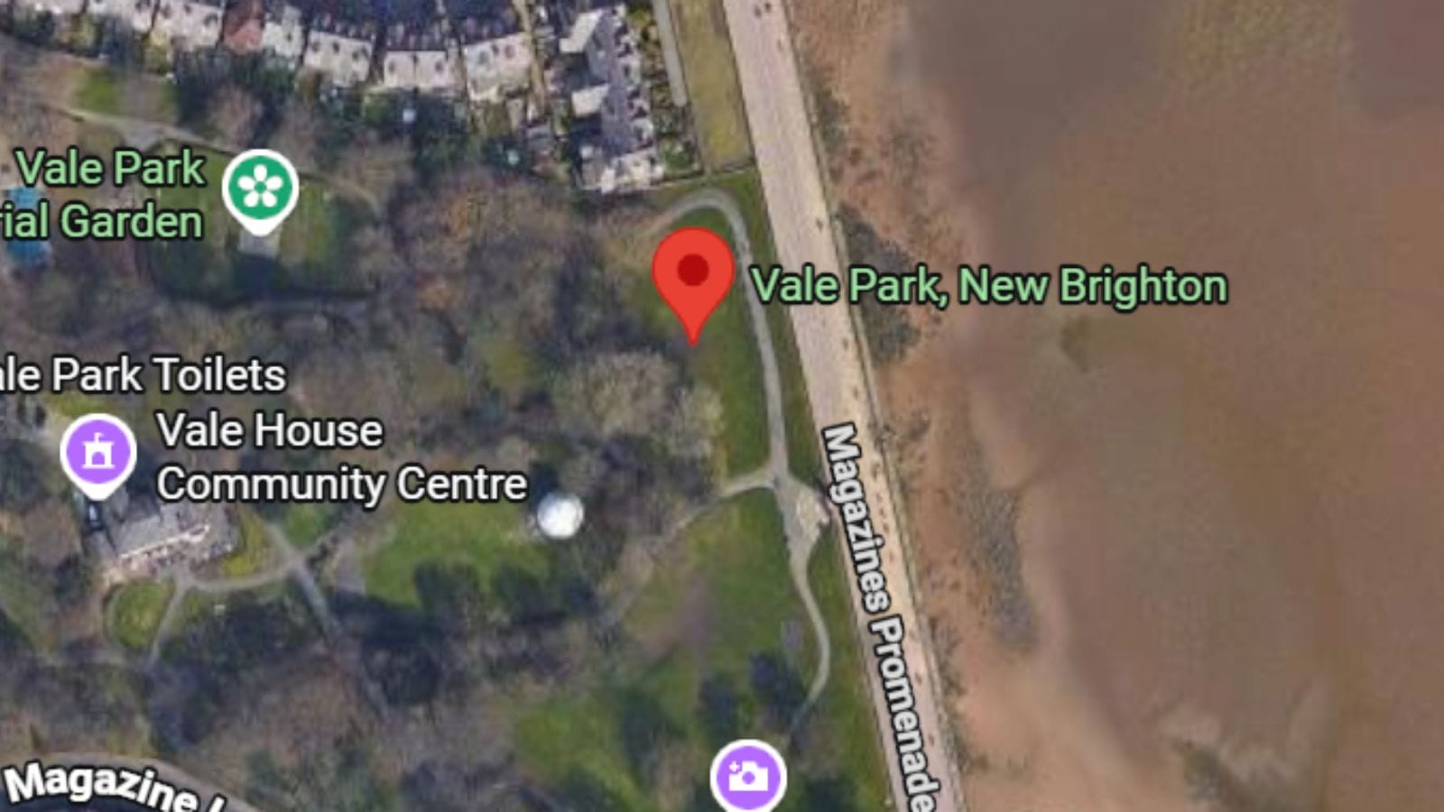 Google Maps location of Vale Park, New Brighton.