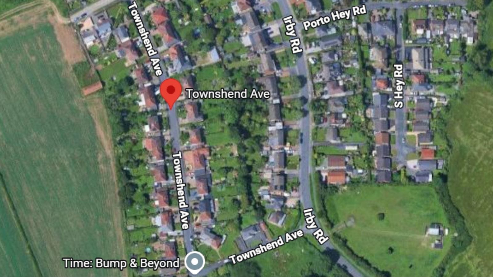 Aerial view of Townshend Avenue in Irby.