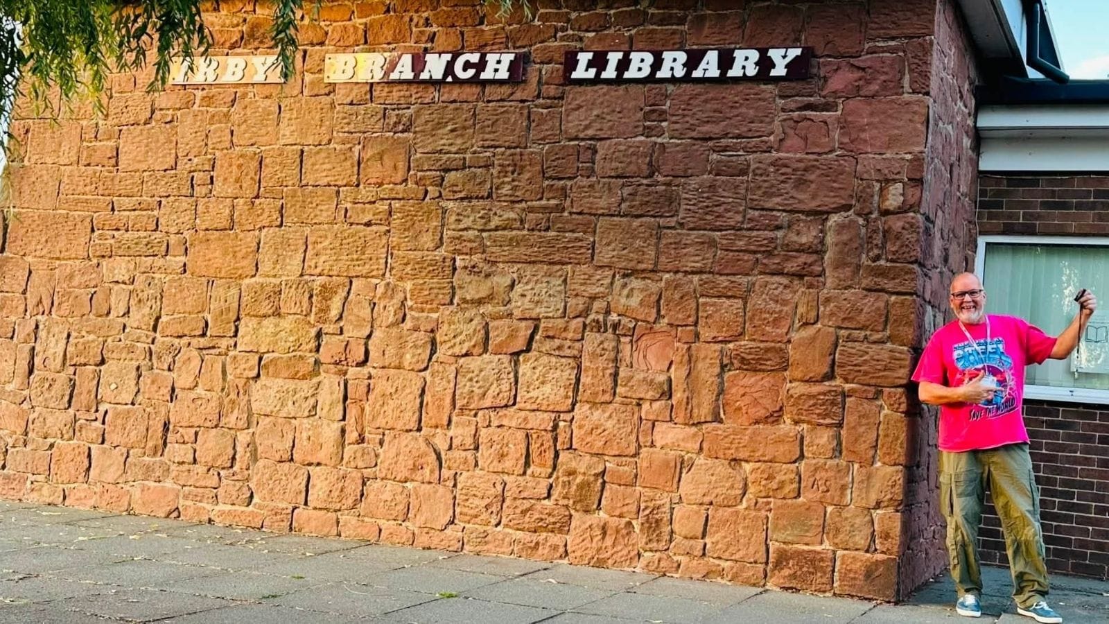 Labour Councillor/Mark Skillicorn standing outside Irby Library.