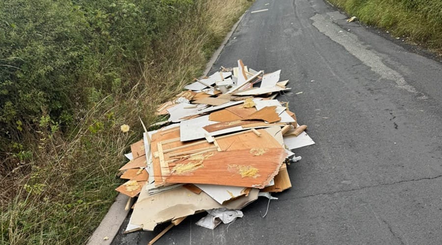 Flytipped rubbish in Storeton.