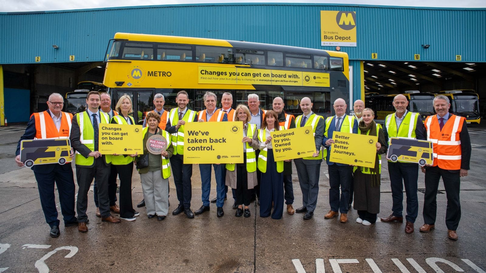 Celebration of Merseyrail buses becoming publicly owned by LCR.
