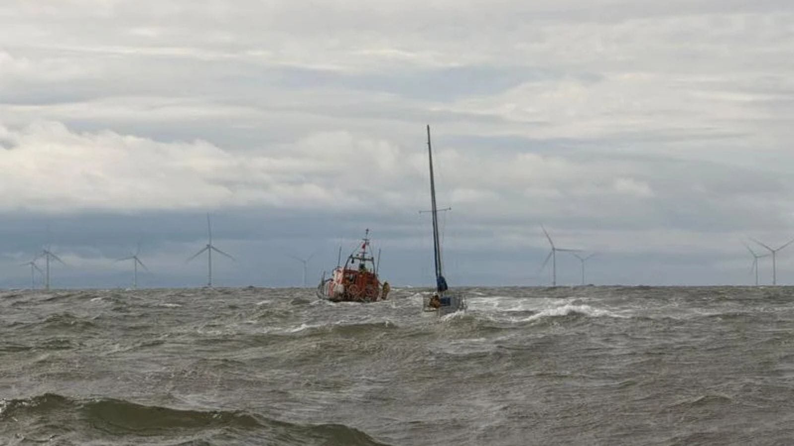 Photo taken by New Brighton RNLI of the unmanned boat out in the water.